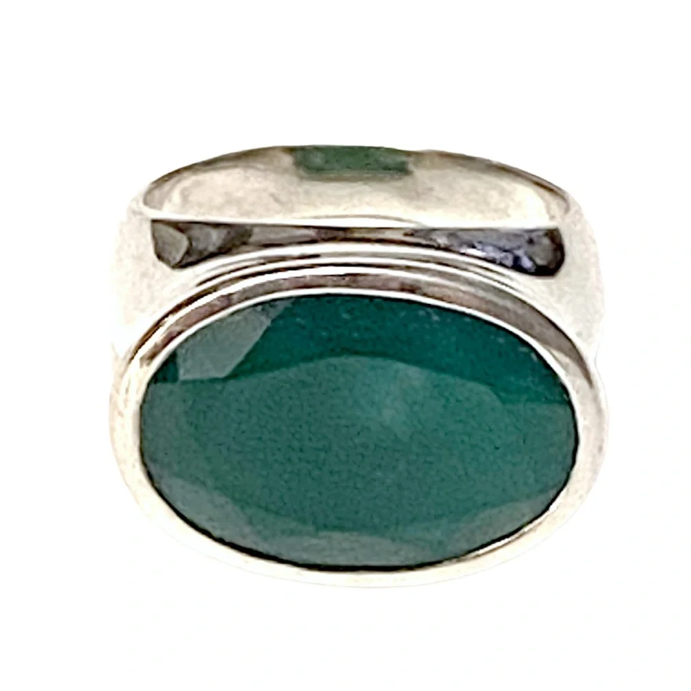 Green Stone Sterling Silver Ring 925 - Picture 1 of 5
